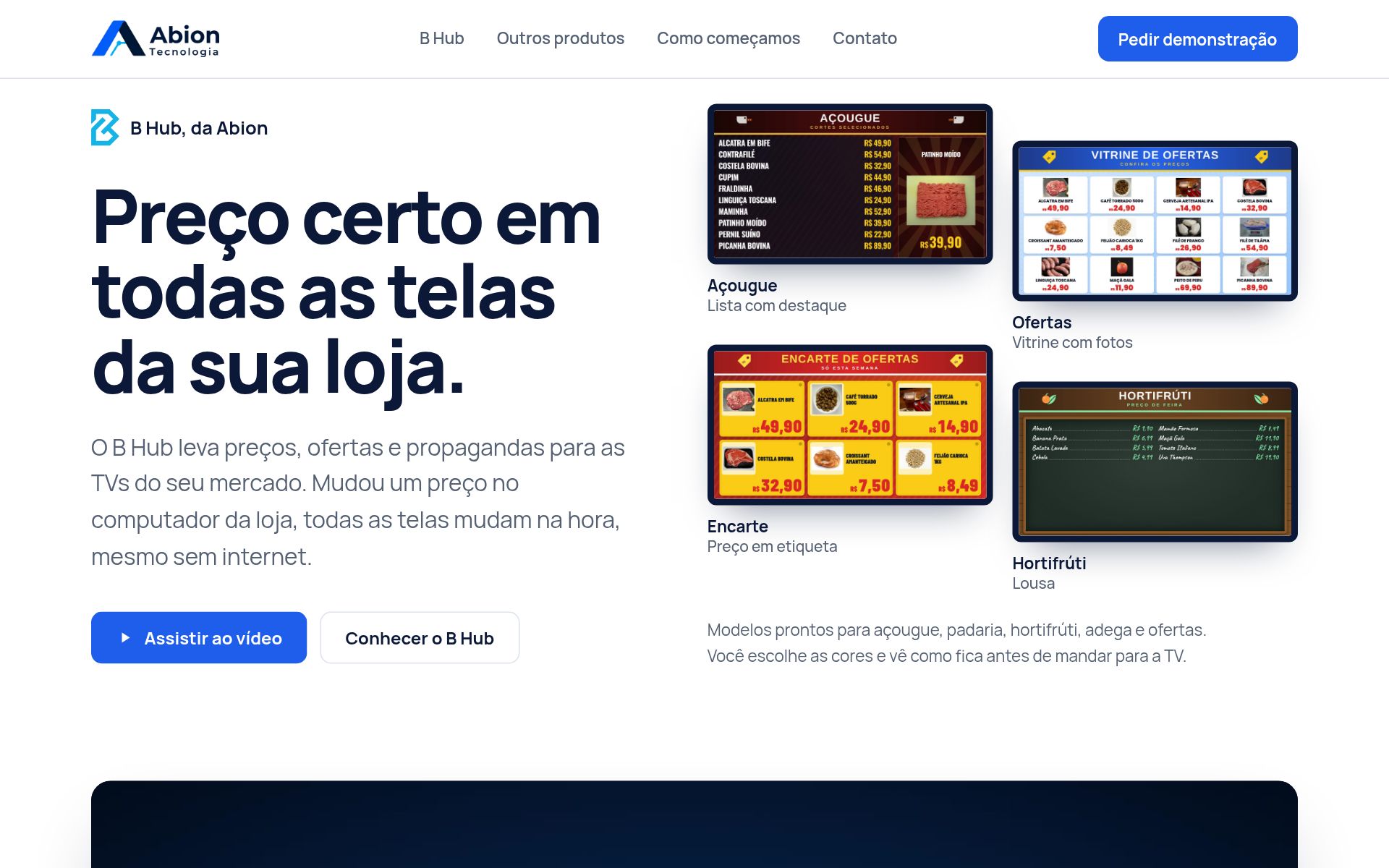 Site do B Hub, sistema de preços nas TVs de mercados